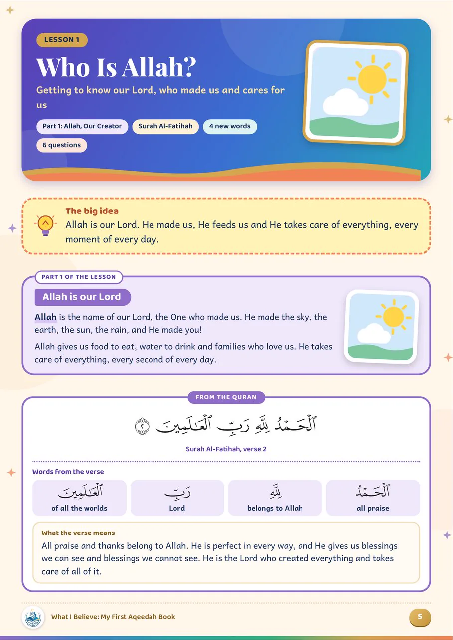 A lesson page from Aqeedah